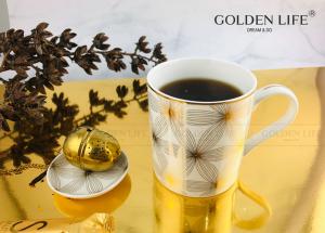 Quality New Bone China AB Grade Gold Theme 380CC Ceramic Coffee Mugs wholesale
