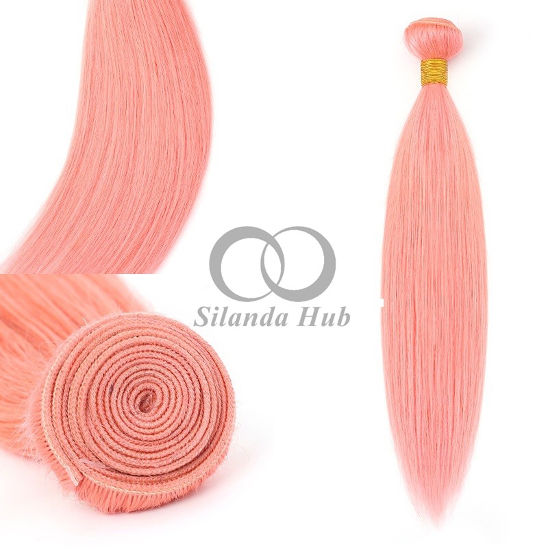 Pink Straight Remy Human Hair Bundles Sew In Weave Bundles Brazilian Bundle Deals
