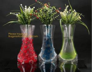 Quality small standup vase folding disposable plastic vinyl for wedding, Wide Transparent Vinyl Plastic Standup Flower Vase wholesale