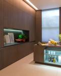 Luxury Simple House Furniture , Black Veneer Waterproof Kitchen Cabinet
