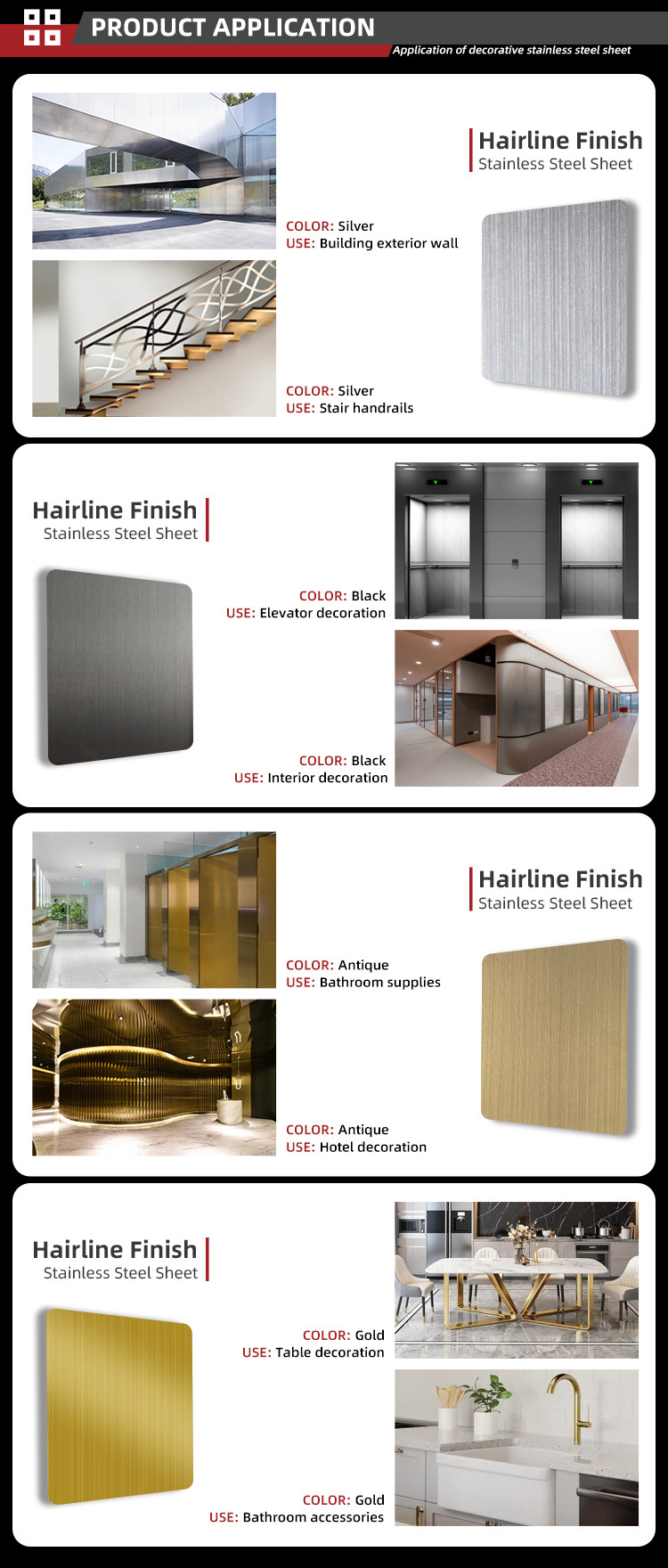 Antique Bronze Surface Brushed Stainless Steel Sheet 304 Pvd Copper Color Stainless Steel Wire Brush