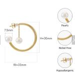 18K Gold Plated Earrings Stainless Steel Jewelry C Shape Chain Pearl For Party