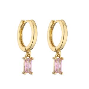 Quality Gold Plated 18K Hoop Earrings Rectangle Water Drop Pink Zircon Diamond Pendant wholesale