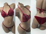 Classic NPC Bikini Competition Suits , Bodybuilding Bikini Suits Blue Red Velvet