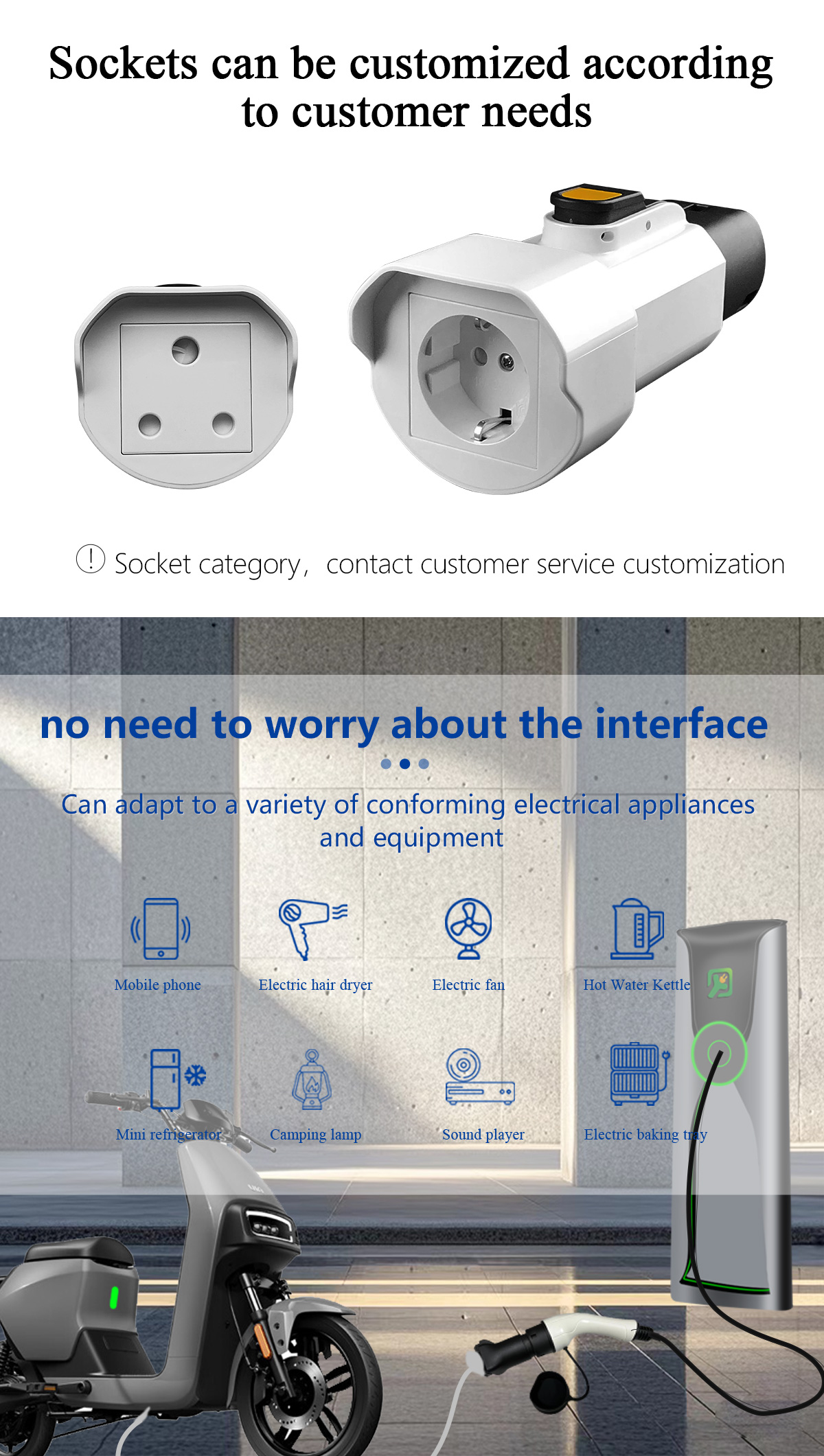 220V Type2 Charging Station to Charge Electronics V2L EV Portable Charger for Retrofit/Upgrade
