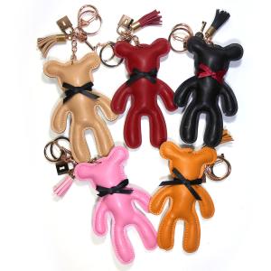Quality Pink 13cm PU Leather Small Teddy Bear Keychain Promotional Gifts wholesale