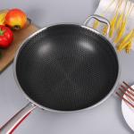 Hot Selling Kitchen 32cm Induction Wok Pan SUS 304 Stainless Steel Honeycomb Non