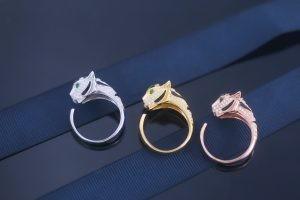 925 Sterling Silver Diamond Leopard Tiger Shaped Ring With Black Spotted Semi