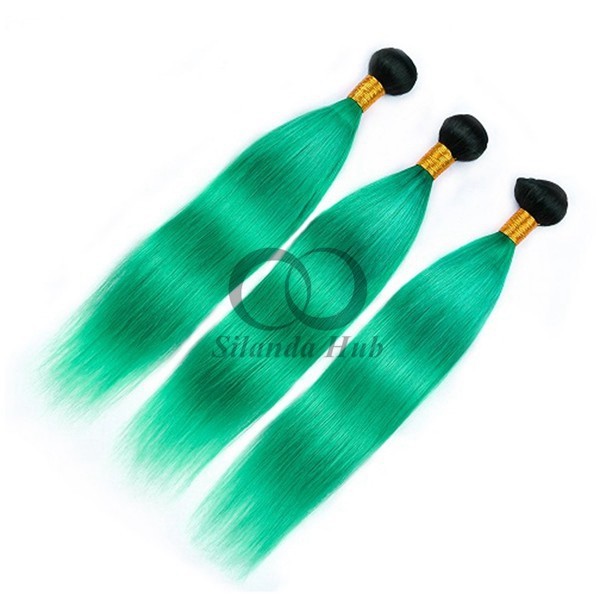 #T1B/Green Straight Remy Human Hair Bundles Sew In Weave Bundles Brazilian Bundle Deals