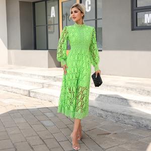 Quality Crochet Cardigan Tie Front Kimono Cover Up Long Sleeve Sheer Boho Gypsy Circle Crochet Lace Trim Maxi Green Midi Dress wholesale
