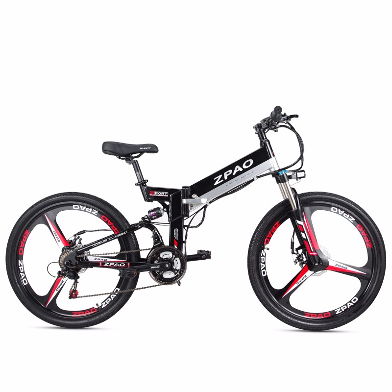 Disc Brake Folding Mountain Electric Bike Full Suspension 21 Speed 26 Inch Wheel