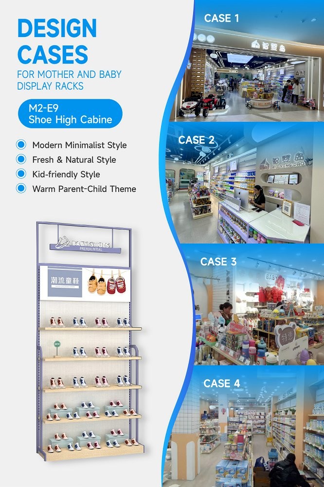 M2-E9 Children's Clothing Retail Store Shoe Cabinet with Porcelain White Acrylic Letters and Adjustable Shelves
