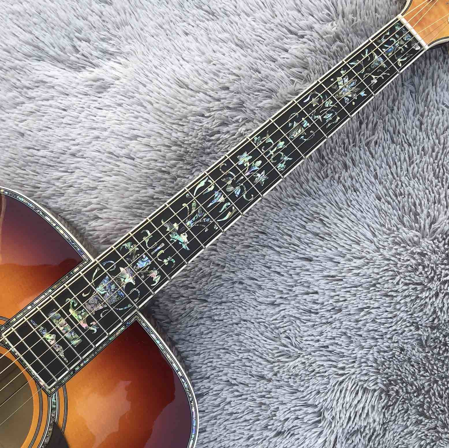 41" Solid Spruce Top Abalone D Style Acoustic Guitar with Burst Maple Body Ebony Fingerboard