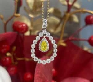 Quality Lab Created Colored Yellow Diamond Pendant Necklace Pear Cut 0.33ct VS wholesale