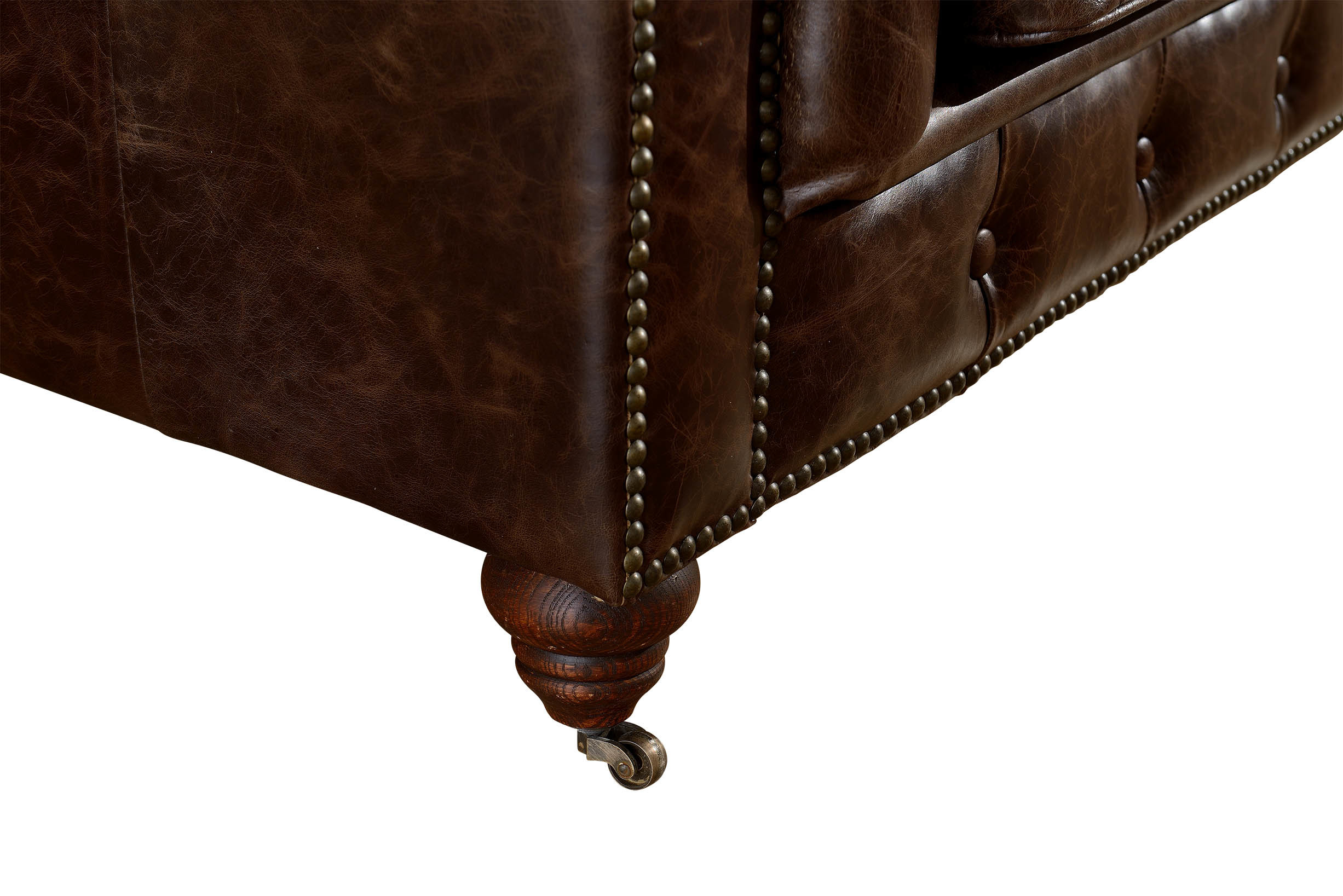Vintage Dark Brown 2 Seater Leather Sofa Chesterfield Love Seat Solid Wood Frame