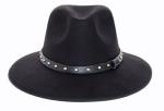 STUDDED LEATHER TRIM FEDORA NAVY