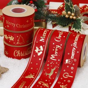 Quality Gold Foil Printed Christmas Ribbon Red Personalised Christmas Ribbon wholesale