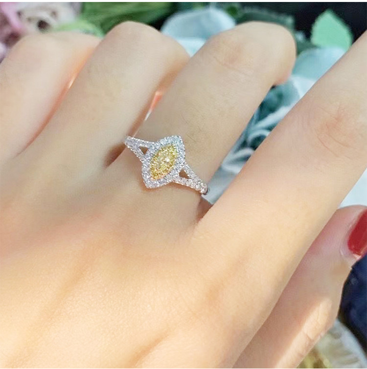 D 1ct Lab Diamond Jewelry Marquise Yellow Diamond Ring 10 Mohs