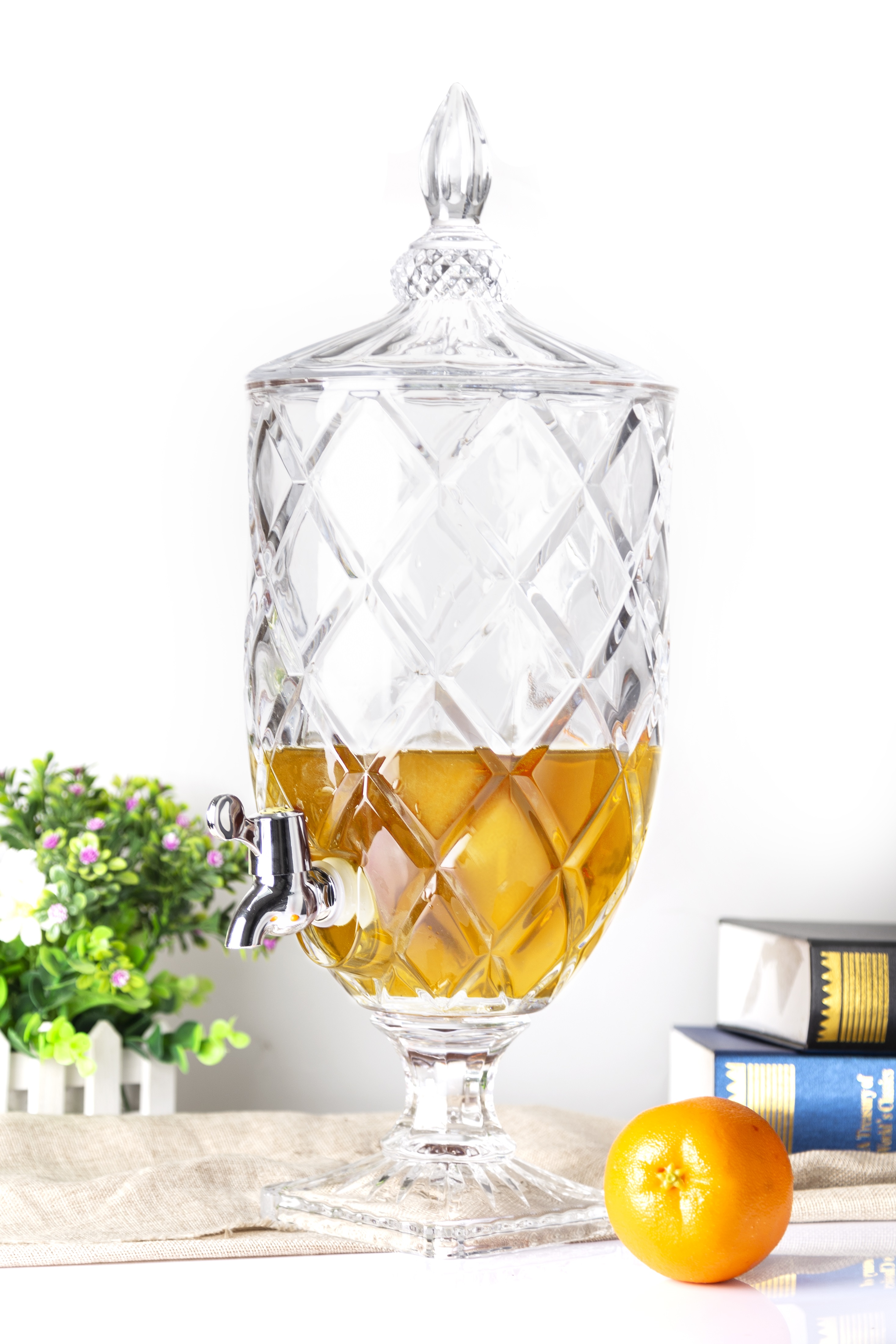 Luxury lead-free crystal glass 5L glass juice beverage dispenser with tap