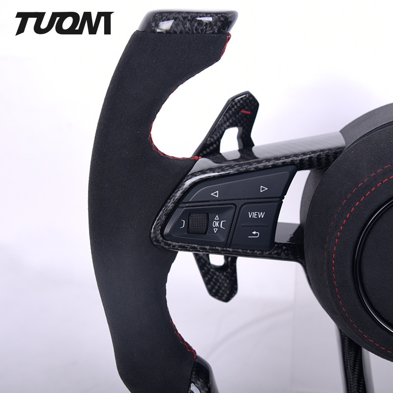 Black Suede Leather Carbon Steering Wheel Audi R8 TTRS A3 A4 A5 RS3 Plane Shape