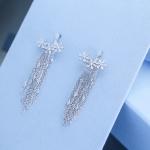 Polished S925 Snowflake Fringe Sterling Silver Tassel Earrings 1.5cm