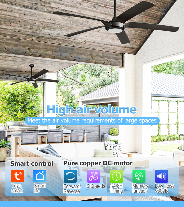 Indoor Ceiling Fan with Light and 6 Speed DC Motor Metal Body Material Support Dimmer