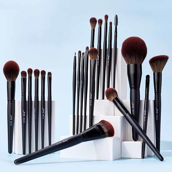 Jessup Phantom Black Essential Makeup Brushes Set 21pcs Synthetic Bristles