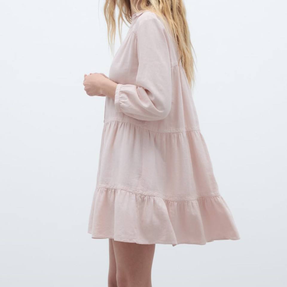 2023 Women Cotton Casual Dress V Neck and MID- Long Sleeves