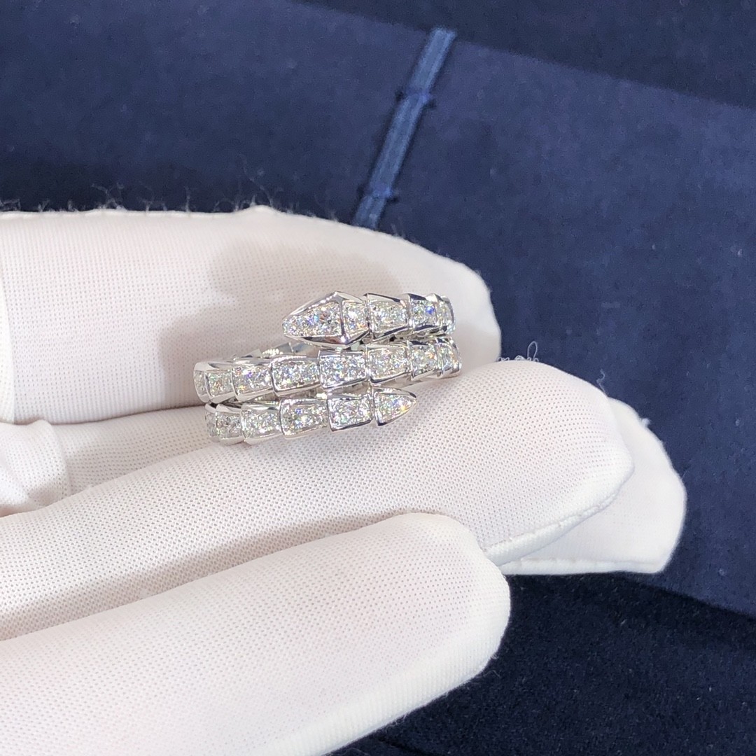 Elegant 18K Gold 2 Row Diamonds Serpenti Viper Ring Diamond Ring Yellow Gold White Gold