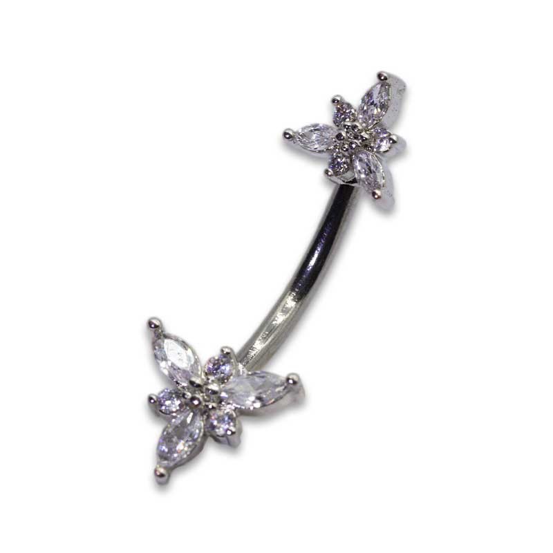 Flower Double Belly Button Piercing Jewelry 12mm 316 Stainless Steel