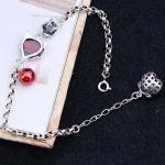 925 Sterling Silver Synthetic Garnet Fox Charm Link Bracelets(B20180411084)