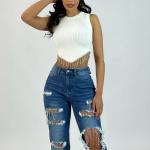 Women Casual Dress Sexy Crop Sleeveless Top With Metal Chain Fringe Vest Midi