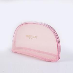 Quality Custom Transparent Nylon Mesh Pink Makeup Bag 21*13*3 Cm Embroidery Letters wholesale
