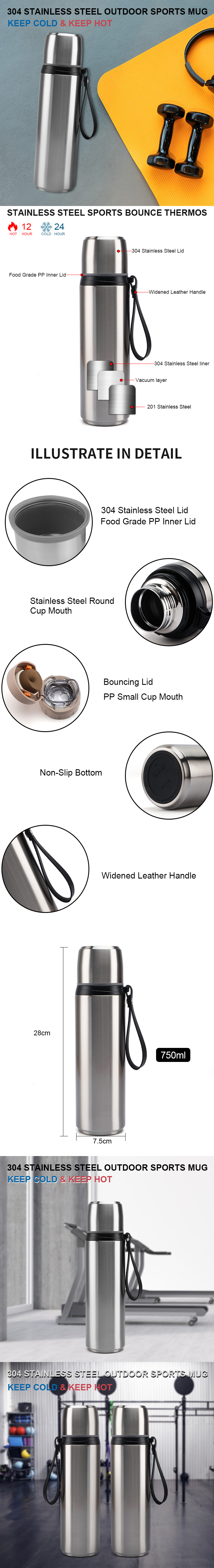 Thermoflask 20 oz Vacuum flask, 18/8 Stainless Steel Double Wall Insulated Water Bottle