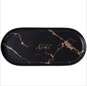 Quality Black Marble Lead Free Ceramic Serving Tray Round Oval Non Toxic wholesale