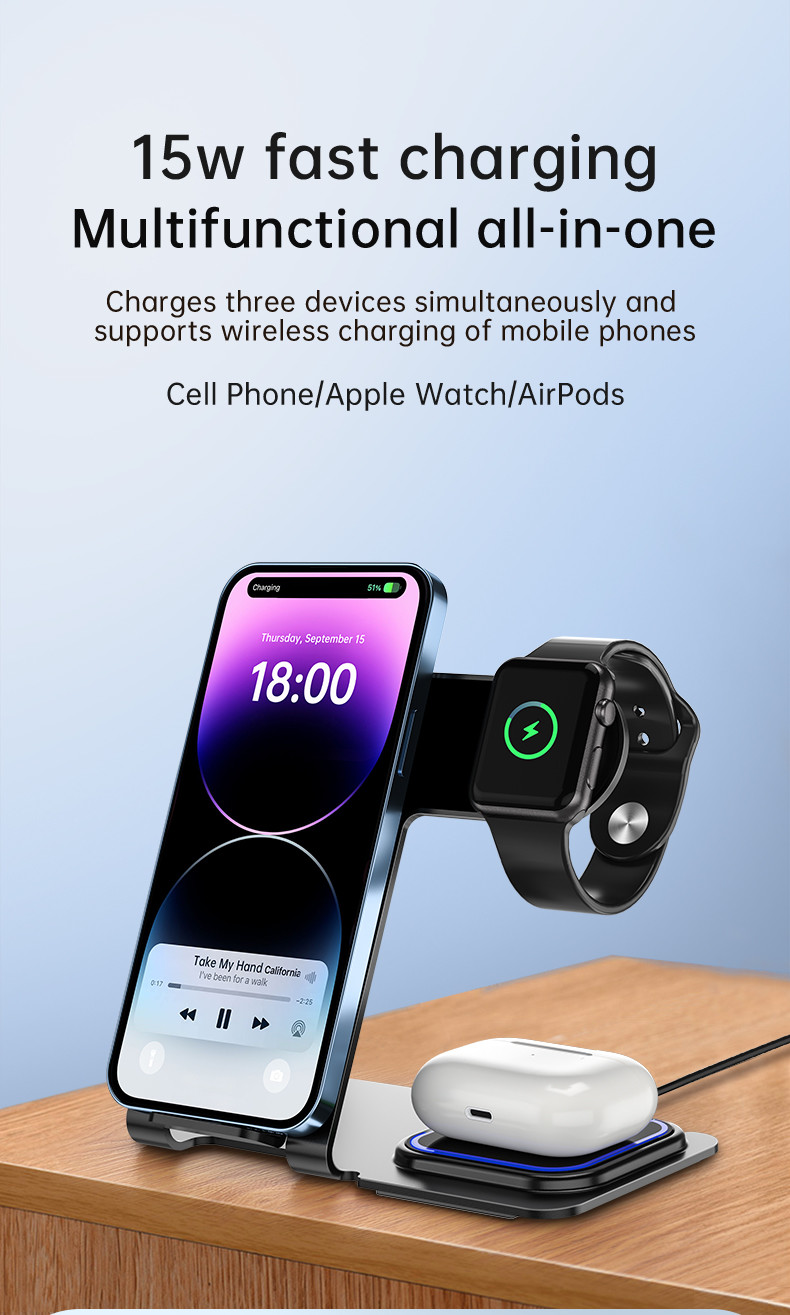15W Aluminum Alloy Wireless Charging Stand for iPhone Samsung Qi Phones - Silver/Black/Blue/Grey