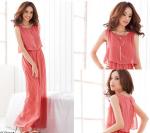Fashionable Style Scoop Neck Sleeveless Solid Color Bohemian Chiffon Maxi Dress