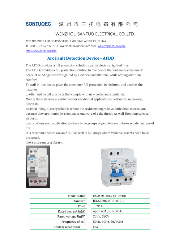 Sontuoec Afci Function Electrical Circuit Breaker Arc Fault Circuit Interrupters AFDD