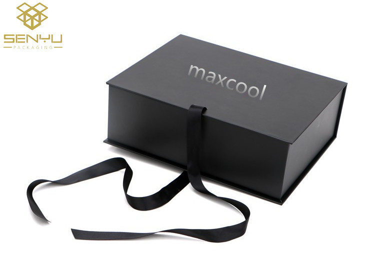 Black Thick Christmas Recycled Cardboard Gift Boxes With Lids Hair Extension Packaging