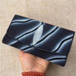 Authentic Stingray Skin Female Long Trifold Wallet Coin Case Genuine Leather