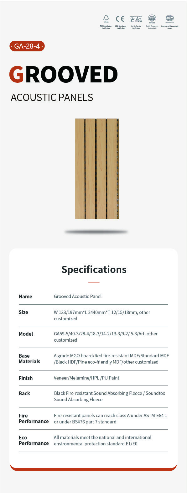 Grooved MDF Wood Fiber Acoustic Panels Classic Design Sound Absorbing 2440mm