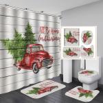 Polyester Christmas Xmas Snowman Shower Curtains Set Home Bathroom Accessories