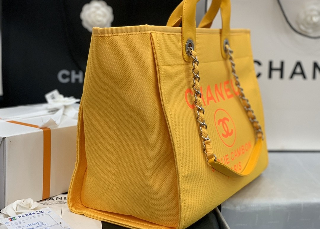Yellow Beach Denim Luxury Canvas Bag For Travel Shopping