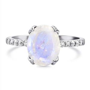 Quality Elegant Plated Oval Cut Claw Setting Moonstone With CZ Rings Engagement Women Anniversary Ring wholesale