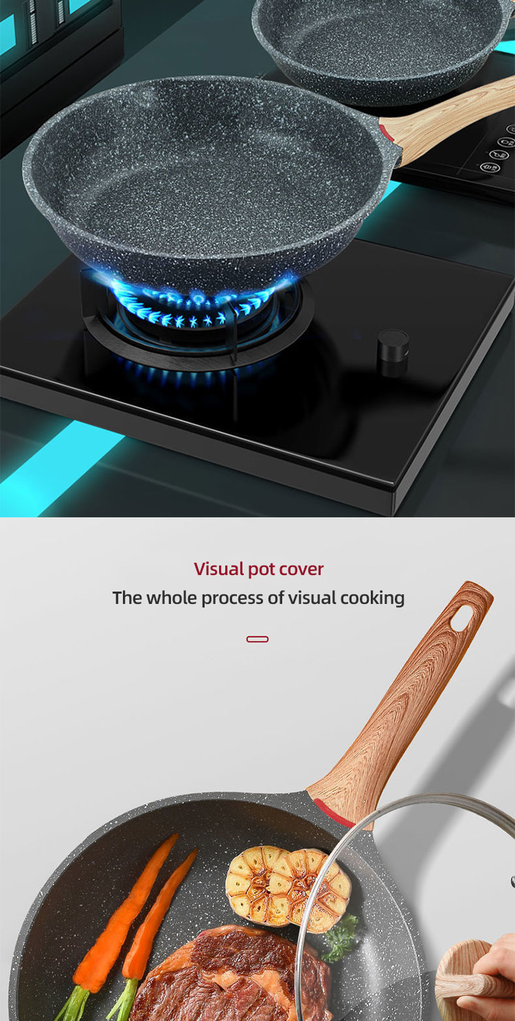 High Quality Cookware Cooking Pot Maifan Stone Flat Bottom Frypan Non Stick Induction Frying Pan