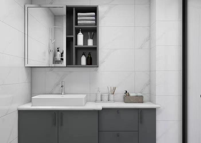 Modern Wall Hung Design Bathroom Vanity Cabinet with Acrylic Door Panel and Stone Top