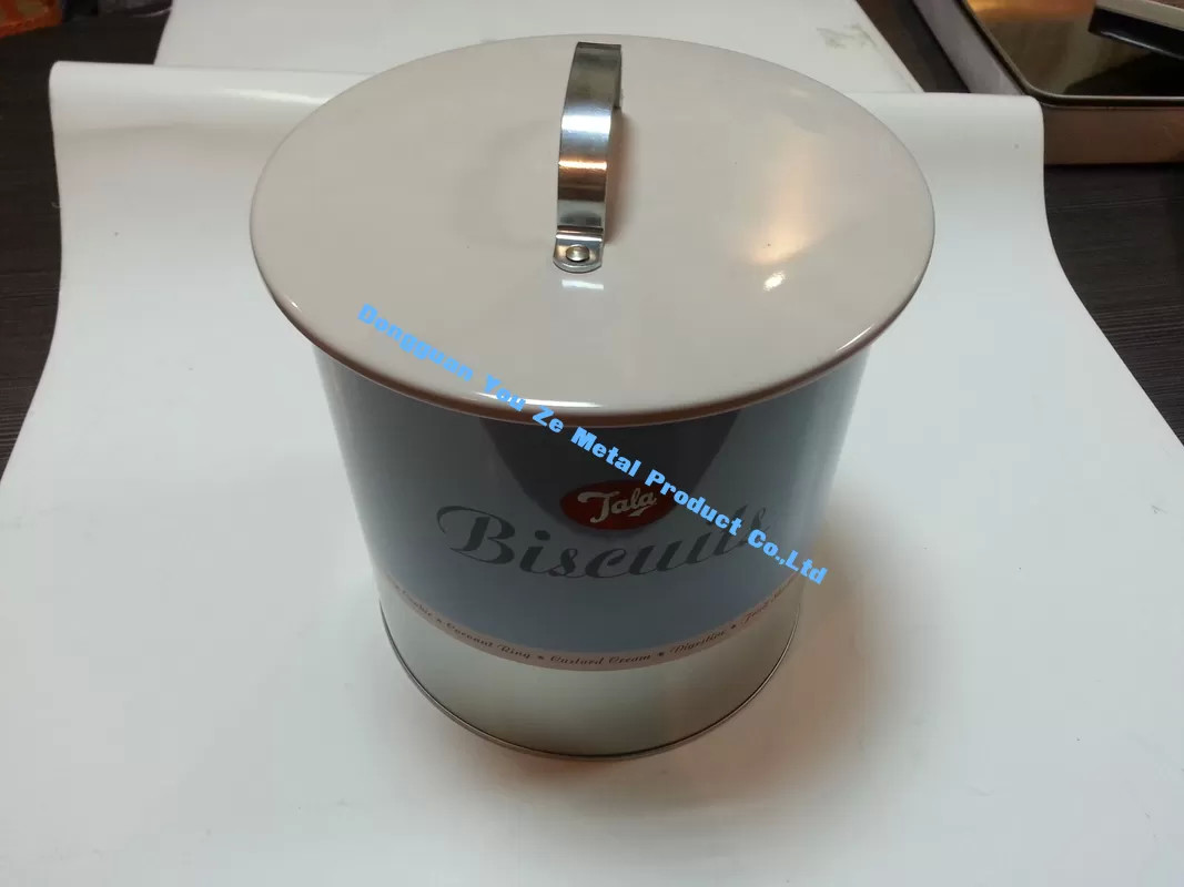 Jala Cookie Tins Biscuits Food Grade Tin Containers Blue Cookie Tin with Handle on Cap
