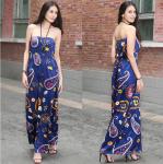 European-style fashion strapless printed long billowing skirt maxi sexy dress