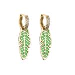 Huggie Rhinestone Hoop Earrings Dripping Oil Gold Plated Leaf Earrings ODM