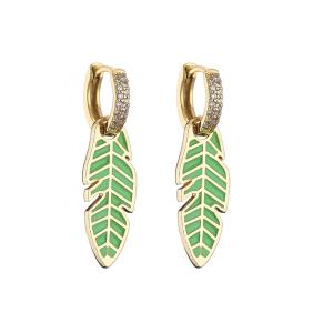Quality Huggie Rhinestone Hoop Earrings Dripping Oil Gold Plated Leaf Earrings ODM wholesale